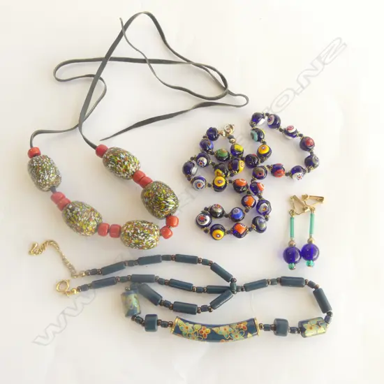 3 VENETIAN BEAD NECKLACES & PR BEAD EARRINGS