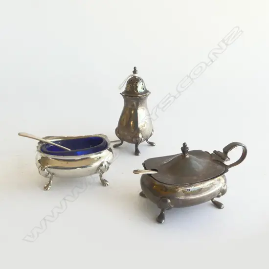 3PC S/SILVER CONDERMENT SET & 2 SPOONS 100GMS