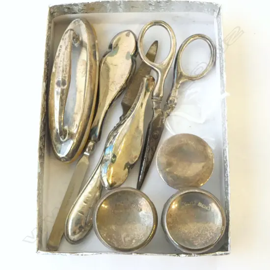 SMALL COLLECTION S/SILVER MANICURE PCS & 3 S/SILVER DRESSINGTABLE JARS