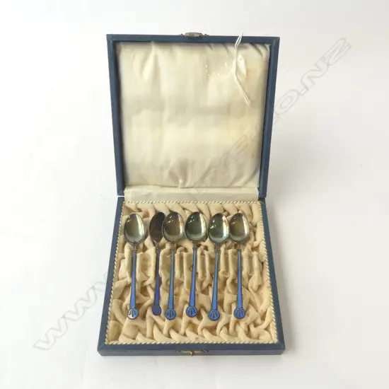 STG SILVER & BLUE ENAMEL TEASPOONS