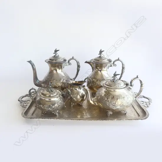 SILVER PLATED TEA/COFFEE SERVICE ON TRAY 