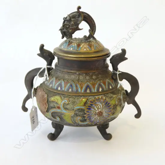CHINESE CLOISONNE TRIPOD CENSOR (FINIAL REPAIR) H.140mm