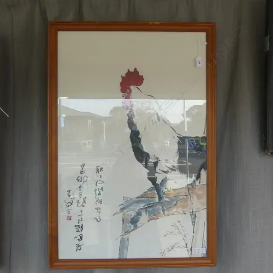 YANG SHAN SUM CHINESE W/C & INK ROOSTER w calligraphy 750 x 490mm