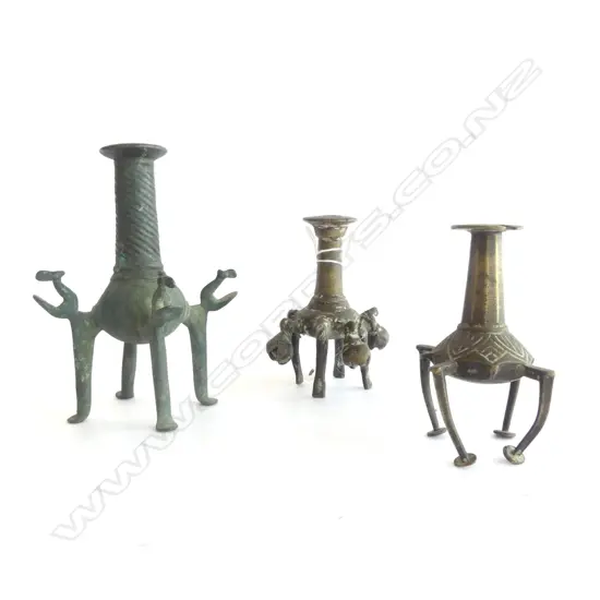 3 OLD METAL KOHL POTS H.135mm