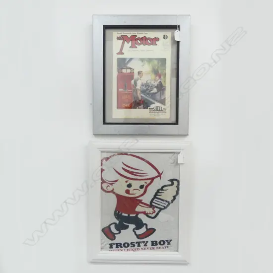 "THE MOTOR" FRAMED MAGAZINE FROM MAY 1927, 400mm & VINTAGE "FROSTY BOY", 420mm