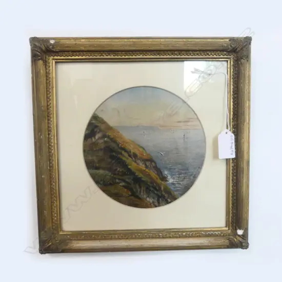GILT FRAMED W/C COASTAL SCENE  SIGNED MONOGRAM WILLIAM M HODGKINS H165 W165MM