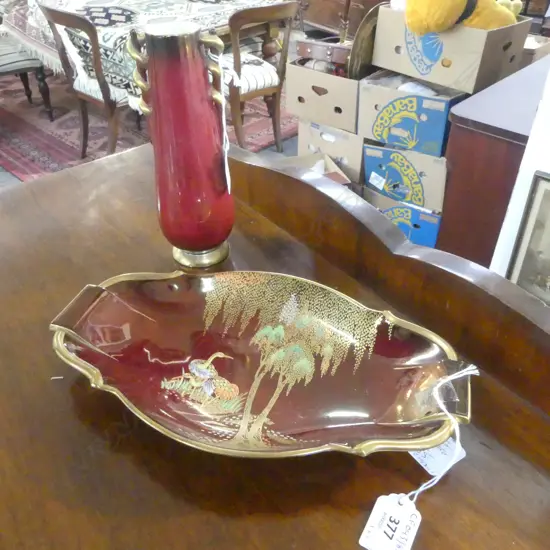 CARLTON WARE ROUGE ROYAL DISH L270MM & ROUGE ROYAL VASE H180MM