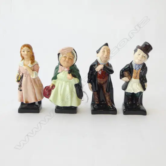 4 ROYAL DOULTON DICKENS CHARACTER FIGURINES, Pecksniff, Trotty Veck, Little Nell & Sairey Gamp, H.100-110mm