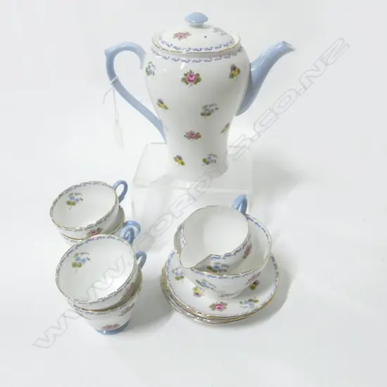 SHELLEY CHINA COFFEE SET COFFEE POT C/SUGAR & 4 C/S
