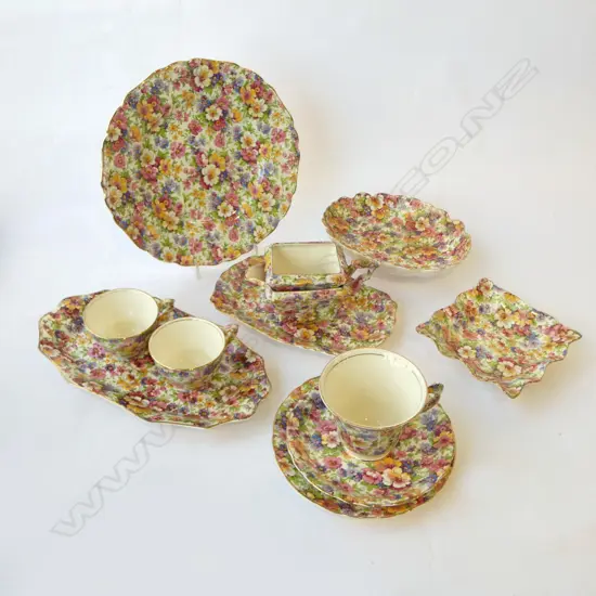 COLLECTION AOF CHINA CAKE PLATE CSP C/SUGAR 4 DISHES & 2 COFFEE CUPS 