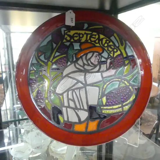 LARGE POOLE CHARGER,'SEPTEMBER' FROM THE MEDIEVAL CALENDAR SERIES 1975, 800/1000, SIGNED BY JF WILLS, w ORIG CERTIFICATE