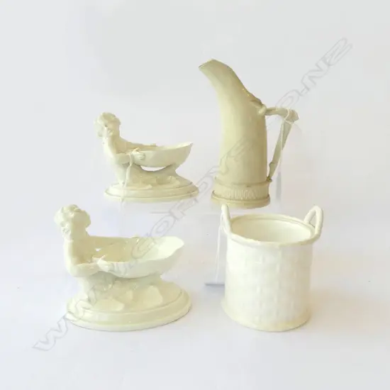 R/WORCESTER PR OF FIGURAL SALTS BASKET POT H100MM & JUG H150MM