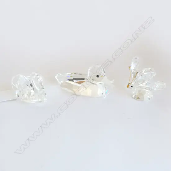 3 SWAROVSKI CRYSTAL FIGURINES; DUCK, SWAN & BUTTERFLY
