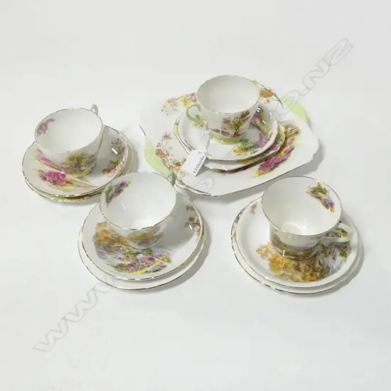 4 SHELLEY CHINA LANDSCAPE PAT CSPS & CAKE PLATE