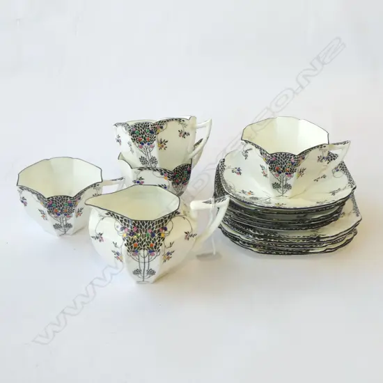 SHELLEY CHINA PART DECO TEASET 4CSPS CREAM JUG EXTRA PLATE & SAUCER