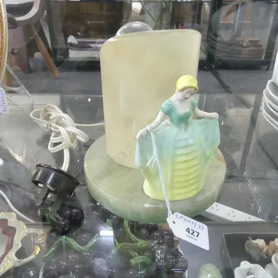 DECO ALABASTER & CHINA FIGURAL BEDSIDE LAMP H150MM