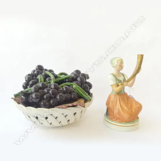 COPENHAGEN FIGURINE RESTORED GIRL WITH HORN H220 & ITALIAN CHINA FRUIT BASKET 