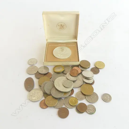 BAG OF ASST COINS + $5 COOK IALND $5 UNC COIN