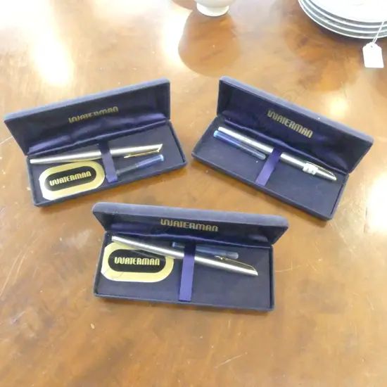 3 CASED WATERMAN FOUNTAIN PENS 