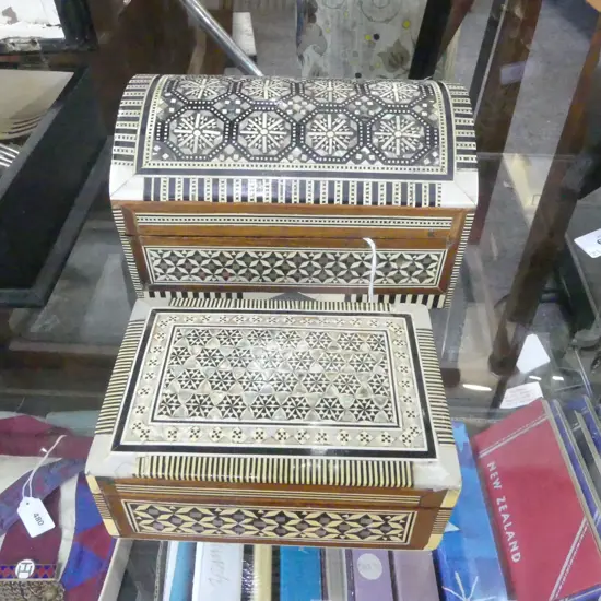 2 KHATAM BONE INLAID TRINKET BOXES 