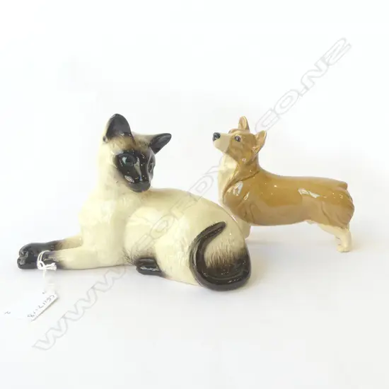 ROYAL DOULTON SIAMESE CAT + ENGLISH CHINA CORGI