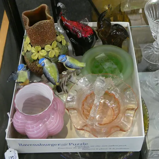 SMALL TRAY 7 GLASS & CHINA ORNS SOME CHIPS