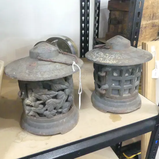 PR OF CAST IRON CANDLE LANTERNS H200mm