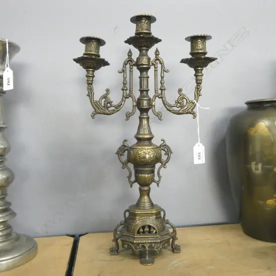 ITALIAN BRONZE 3 BRANCH TABLE CANDLESTICK H400MM
