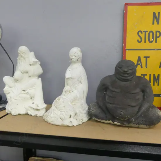 THREE CONCRETE GARDEN STATUES H280mm