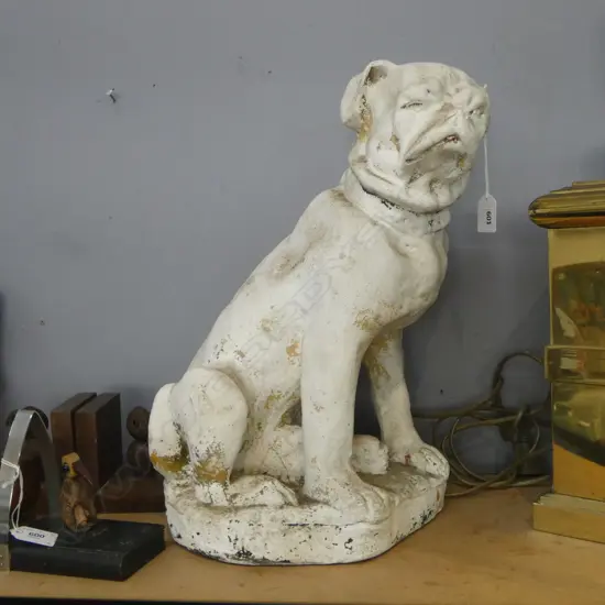 VINTAGE PLASTER DOG ORN CHIP TO BASE H400MM