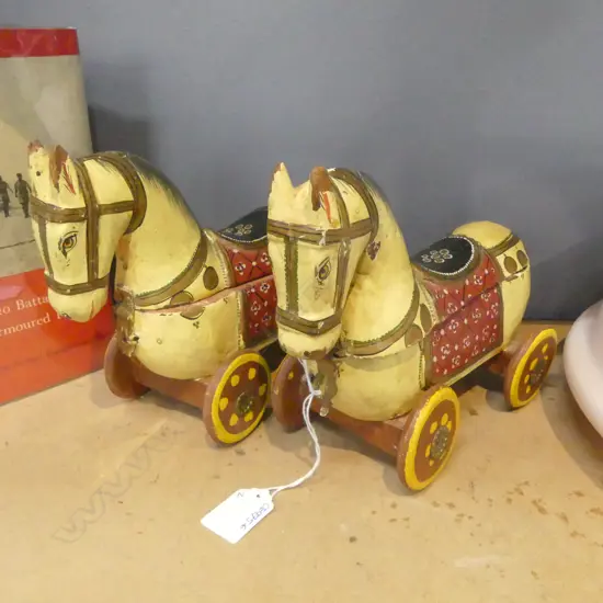 PR. VINTAGE WOOD HAND PAINTED HORSE TOYS