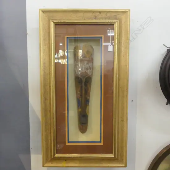 FRAMED TRIBAL MASK, H.900 x 500mm (measurements incl frame)