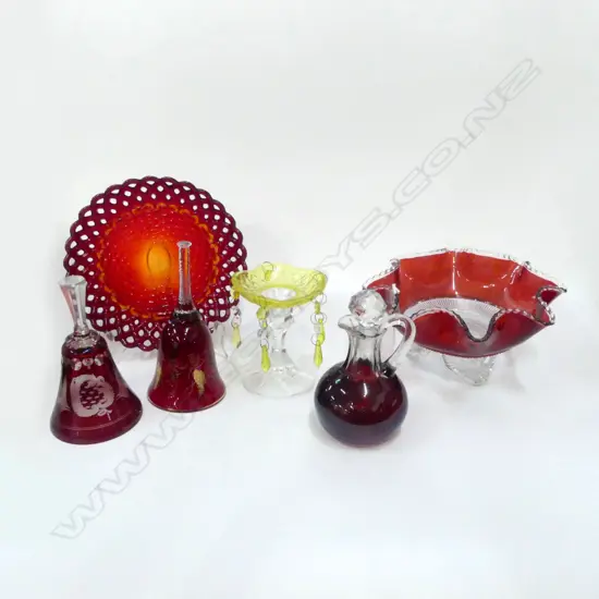 6 PCES OF GLASS INCLUDING RED FLASHED etc