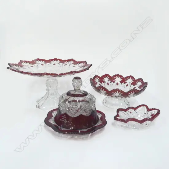 5 PCES RED FLASHED GLASS