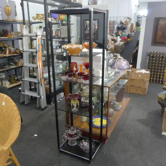 4 TIER SHOP DISPLAY STAND BLACK GLASS FINISH H1820MM