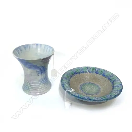 ROYAL LANCASTRIAN STUDIO POTTERY BOWL DIA 245MM & MALING VASE H170MM