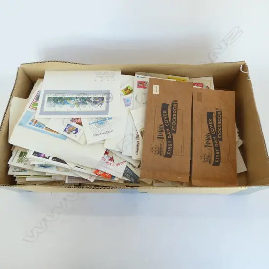 BOX OF FIRST DAY COVERS ETC