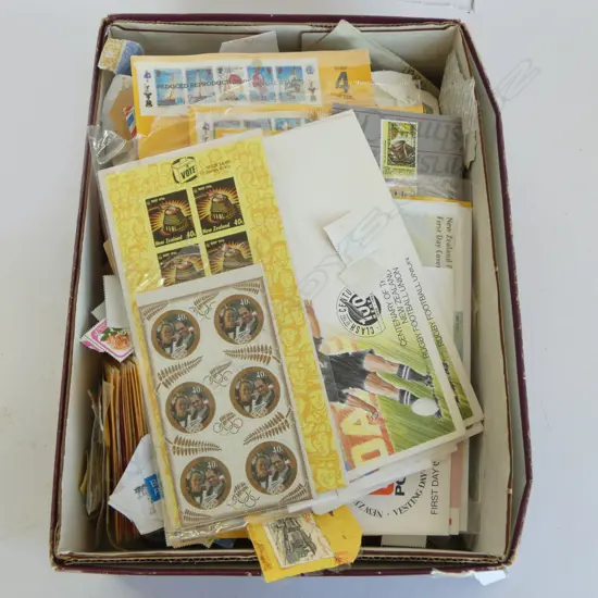 BOX OF ASST. STAMPS INCLUDING N.Z. RUGBY etc