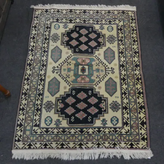 PERSIAN H/KNOTTED RUG 1650 X 1300mm geometric motifs pale ground