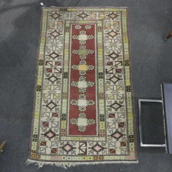 TURKISH H/KNOTTED WOOL RUG 1700 x 1030mm geometric motifs autumnal tones