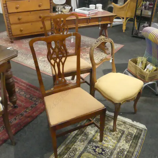 VICTORIAN DINING CHAIR + 2 SPLAT BACK UPHOLSTERED CHAIRS