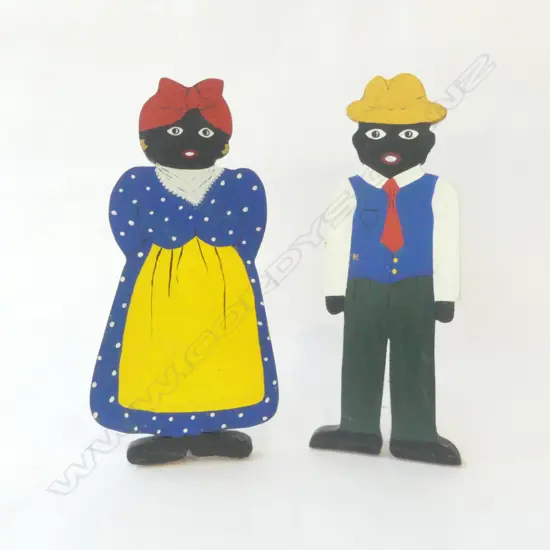 2 CARVED WOOD FIGURES H.330mm 'JRW '92'