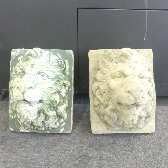  PR OF VINTAGE CONCRETE LION WALL PLAQUES 240x310mm