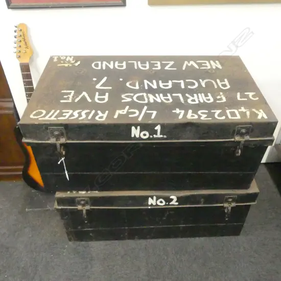 TWO WWII NZ MILITARY TRUNKS L/CPL RISSETTO 900x500x400mm