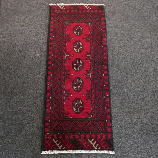 SM HANDKNOTTED TURKMAN RUG, 1400 x 550mm