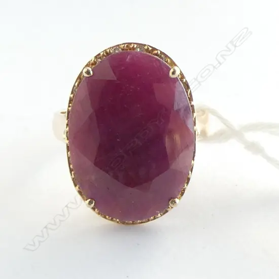 9ct RUBY & TINY DIAMOND DRESS RING, 6.6gm SIZE N1/2