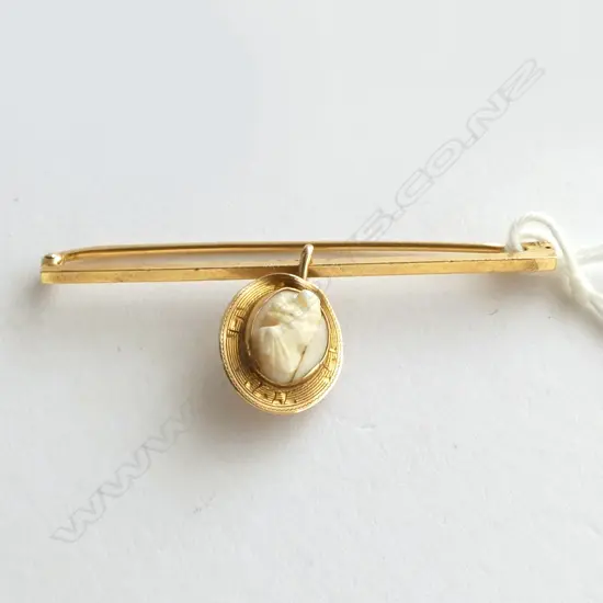14ct BAR BROOCH w CAMEO, TW 3gm