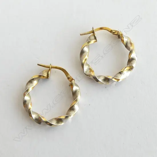 PR 9ct TWO TONE GOLD TWISTED HOOP EARRINGS, 1.2gm