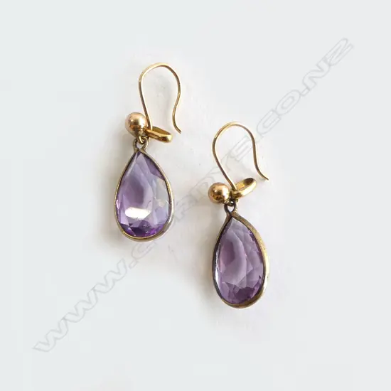 PEAR CUT AMETHYST EARRINGS w GOLD FITTINGS