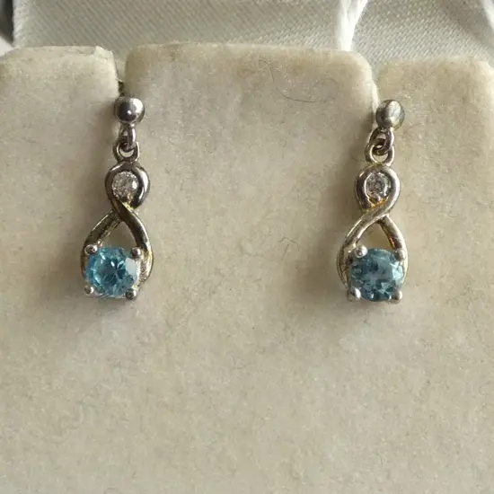 PR SILVER DROP EARRINGS with bright blue gem stone & other